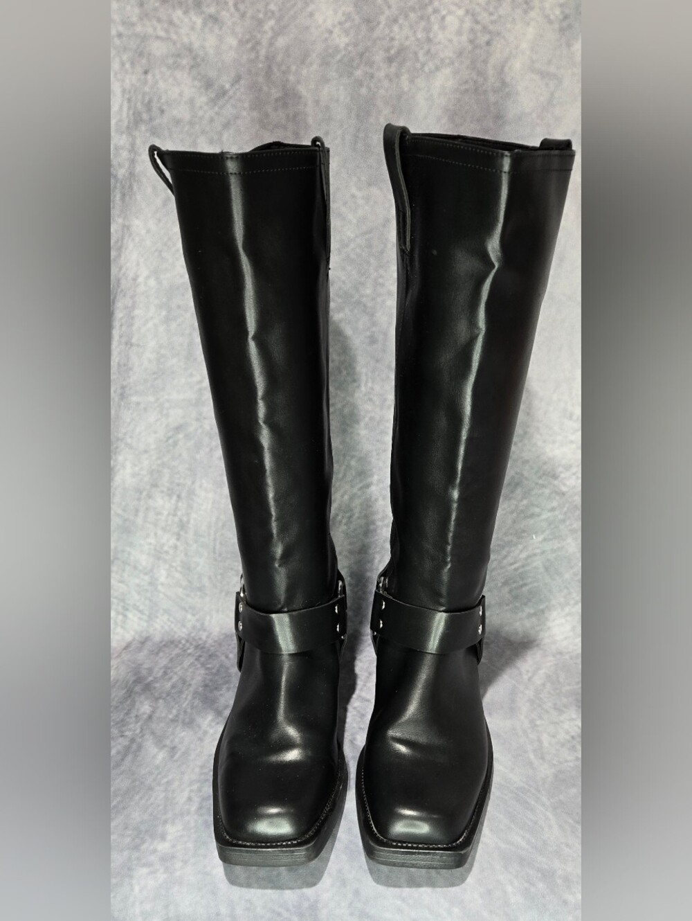 Time and Tru Women's Faux Leather Tall Moto Harness Boots